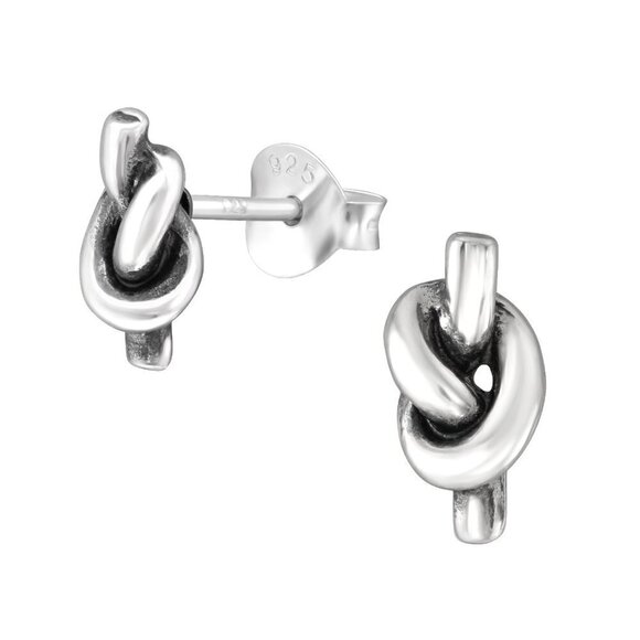 Sterling Silver Simple Stud Knot Earrings - Picture 1 of 6